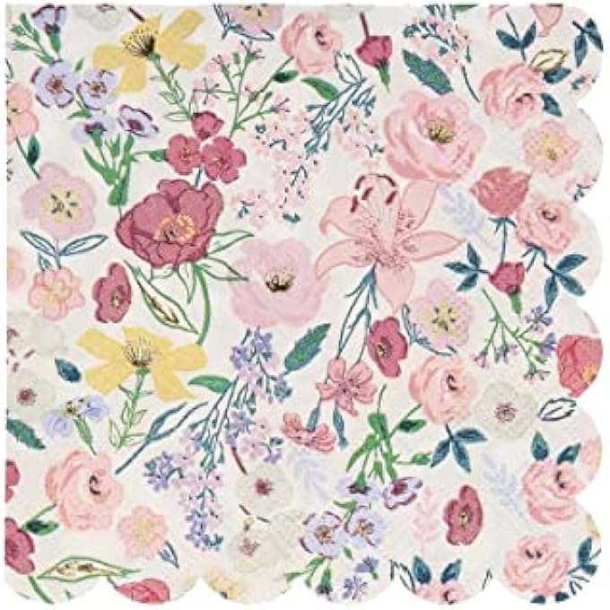 ENGLISH GARDEN LARGE NAPKINS  FLORAL PARTY NAPKINS WITH GOLD FOIL AND SCALLOPED EDGE, ELEGANT PAPER NAPKINS FOR BIRTHDAY, WEDDING, ANNIVERSARY, PACK OF 16 - Image 5